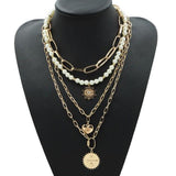 ONE EYE LOVE GOLD  LINK PEARL LAYER NECKLACE
