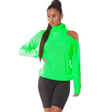SHOULDER OUT NEON GREEN KNIT SWEATER