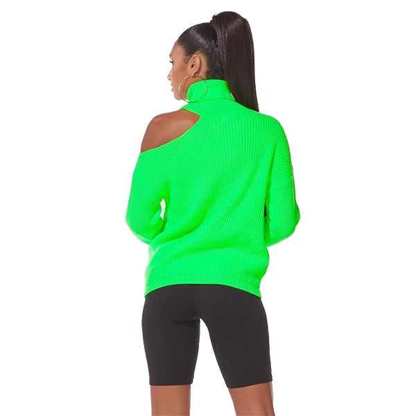 SHOULDER OUT NEON GREEN KNIT SWEATER