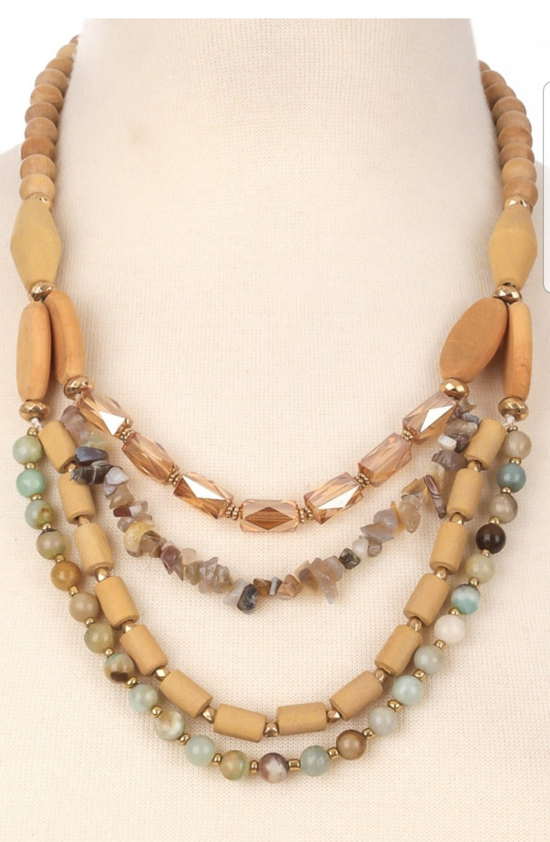 FIONA BEADED WOOD LAYERED NECKLACE
